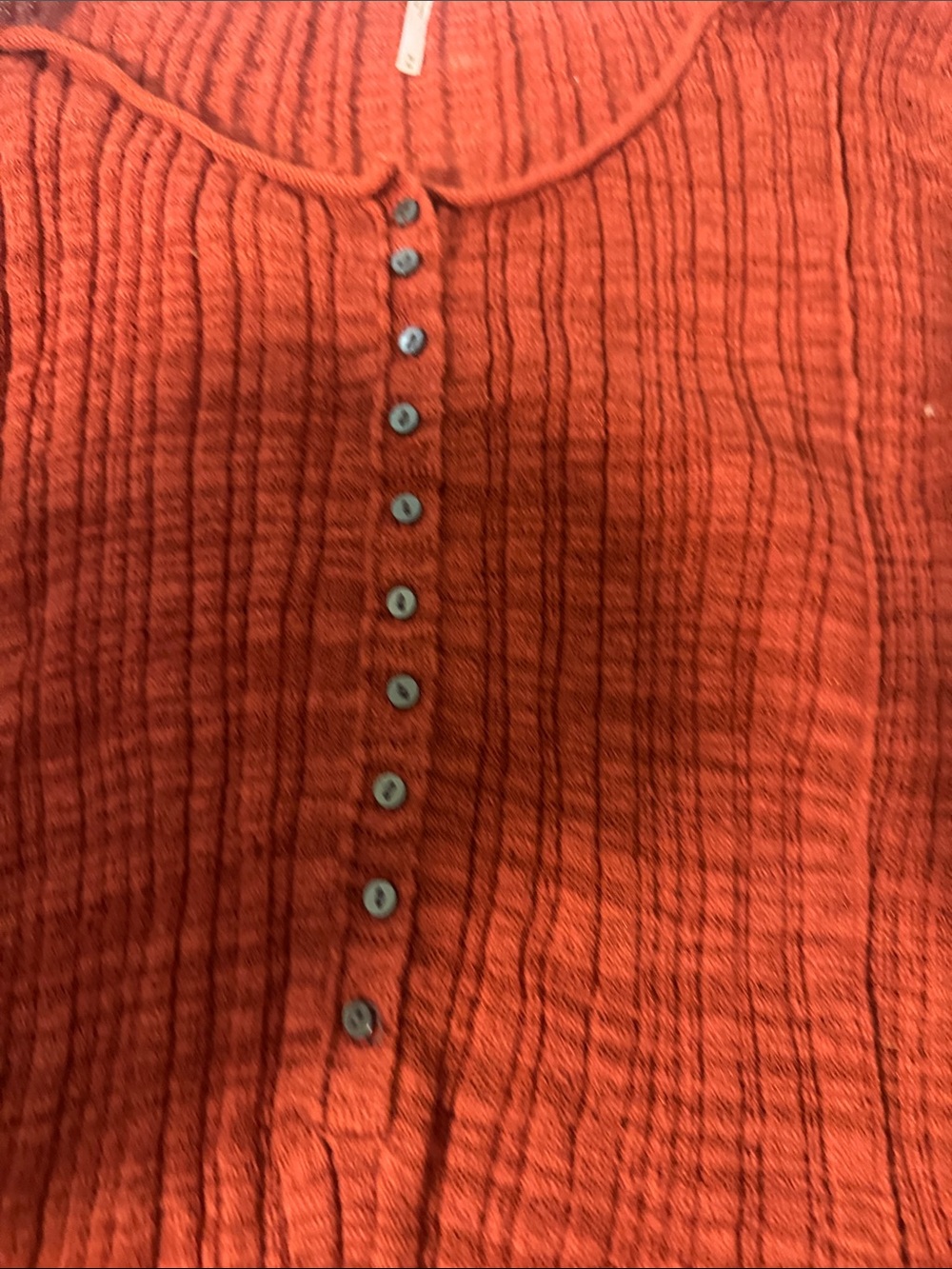 Free People Ribbed Thermal Henley Tunic Top Rust Long Sleeve Boho - Picture 3 of 4